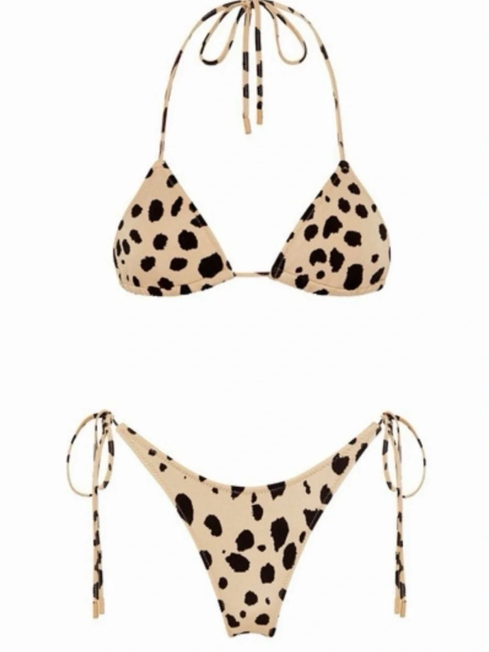 Triangl bikini w/ bag Beige and Black Leopard Tie-Side Triangle Bikini - Picture 1 of 1